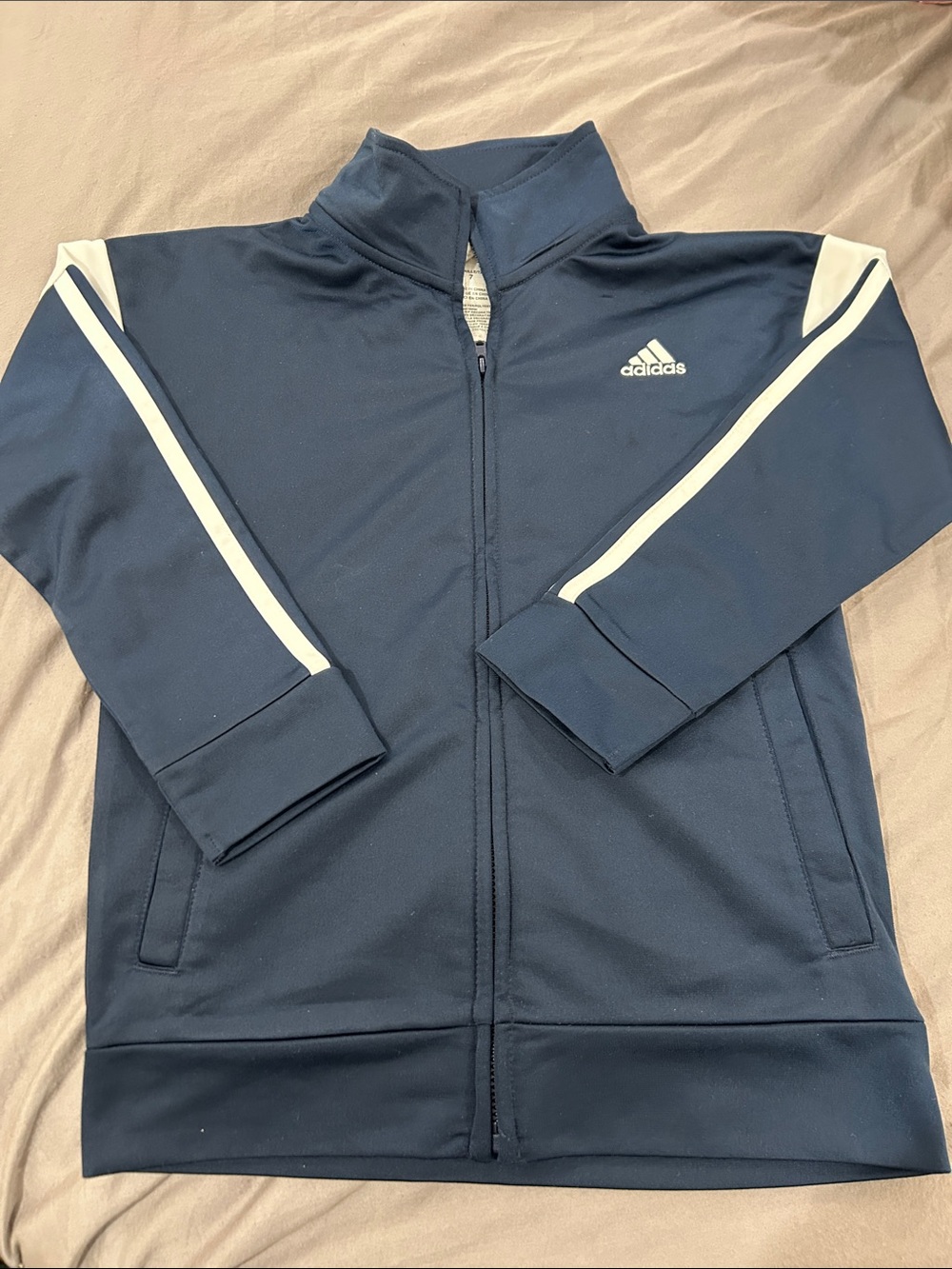 adidas Navy Track Jacket with White Sleeve Stripes